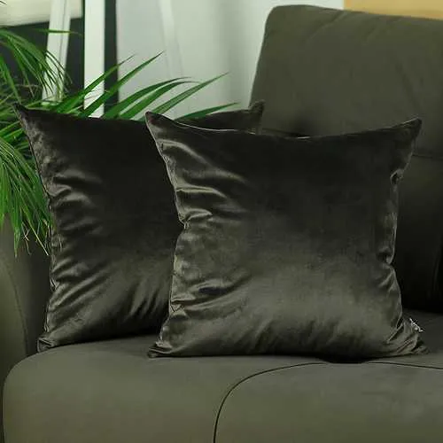 18"x 18" Brown Velvet Carob Decorative Throw Pillow Cover (2 Pcs in set)