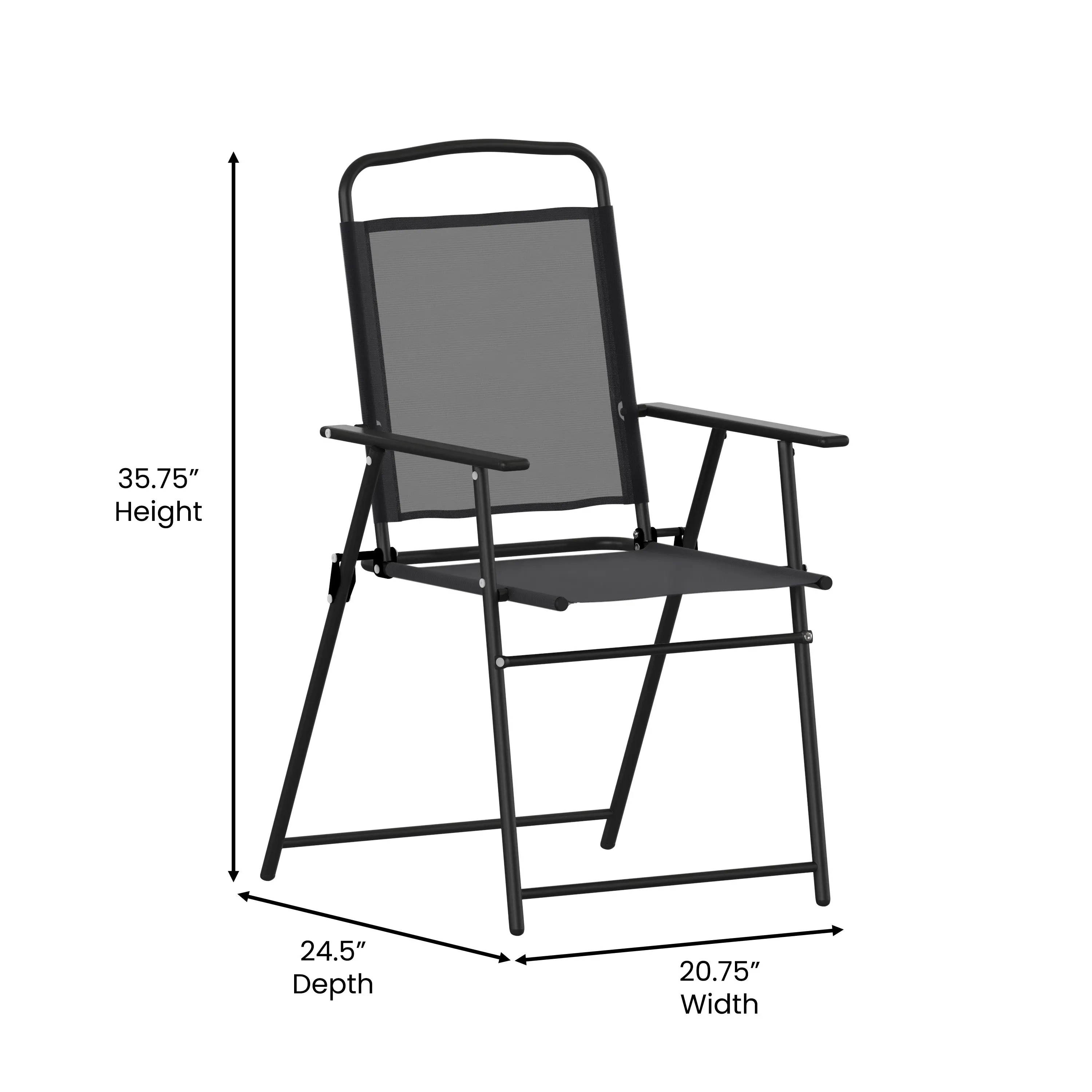 2PK Black Folding Sling Chairs 2-GM-SC098-BK-GG