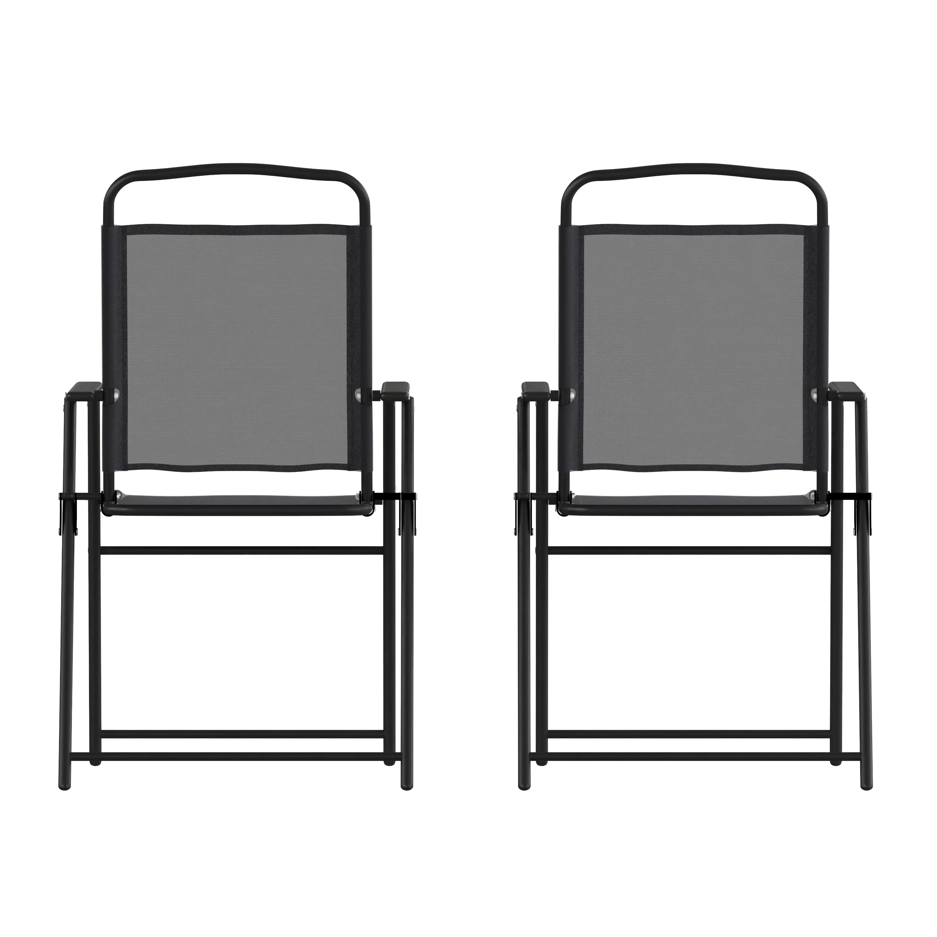 2PK Black Folding Sling Chairs 2-GM-SC098-BK-GG