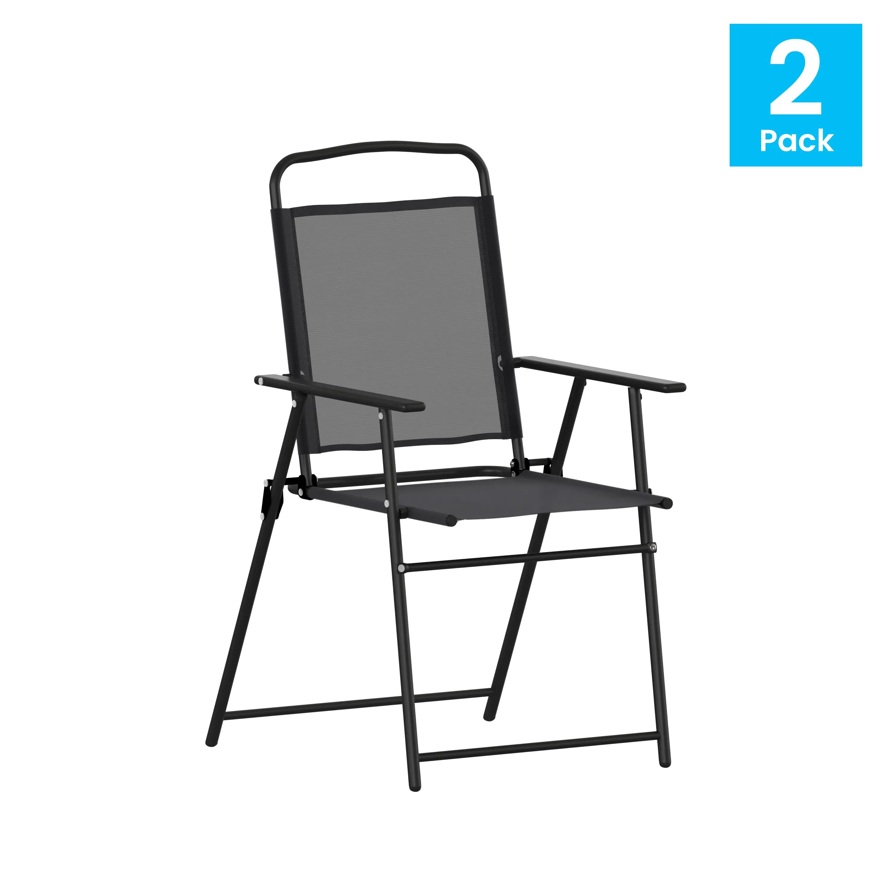 2PK Black Folding Sling Chairs 2-GM-SC098-BK-GG