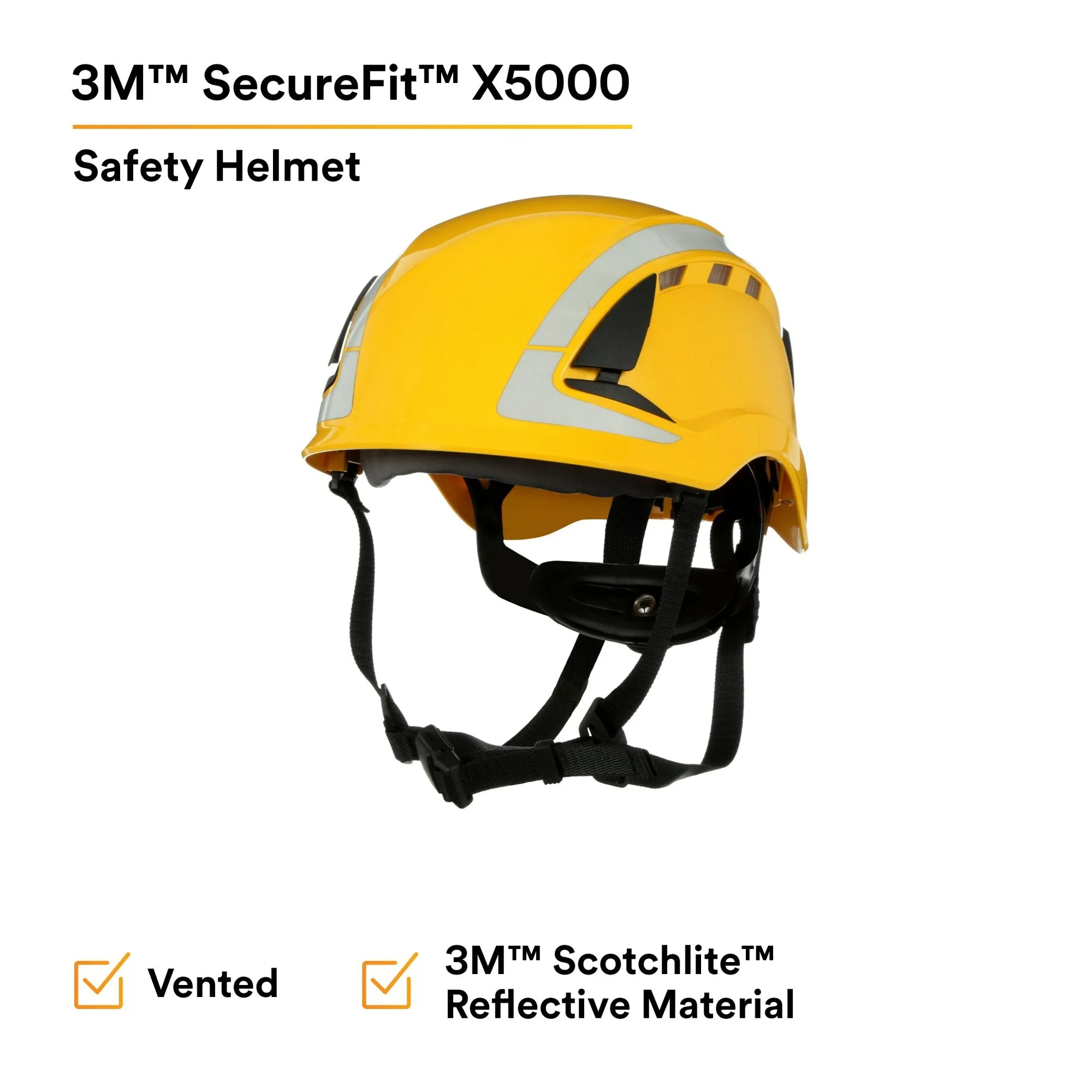 3M SecureFit Safety Helmet, X5002VX-ANSI,  Yellow, vented, 1Ea/Box