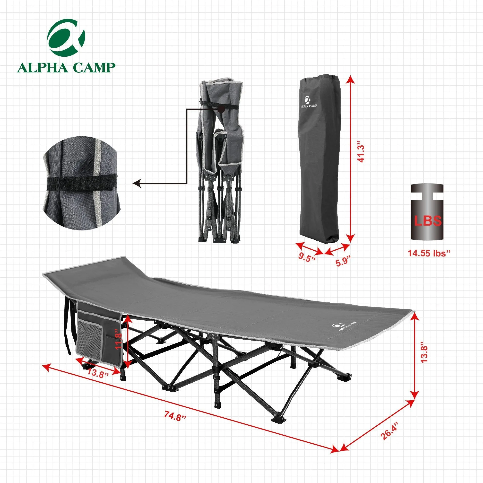 ALPHA CAMP Camping Cot with Carry Bag Sleeping Cot