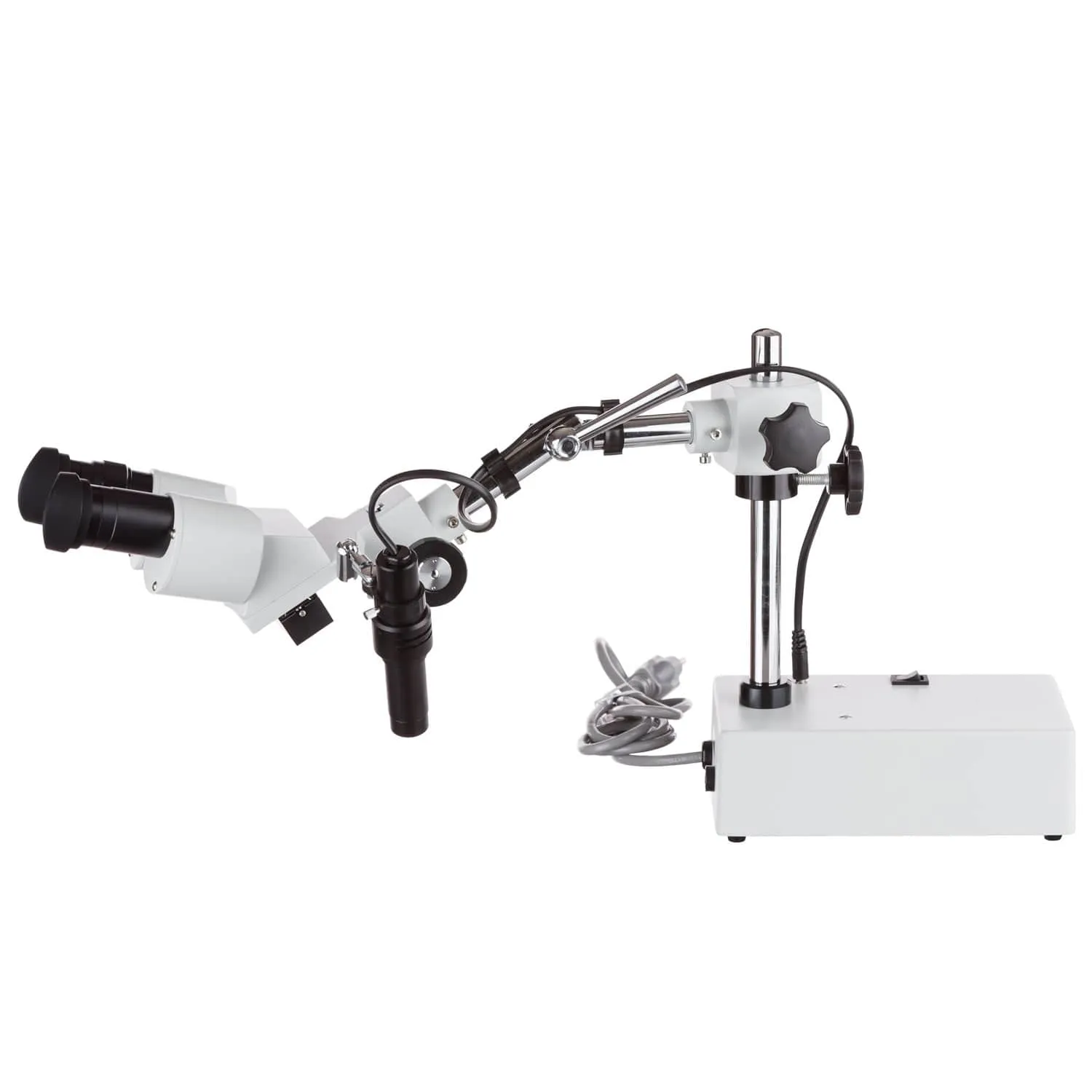 AmScope SE410 Seroes Widefield Binocular Stereo Microscope 10X & 20X Magnification on Boom Arm Stand and LED Incident Light