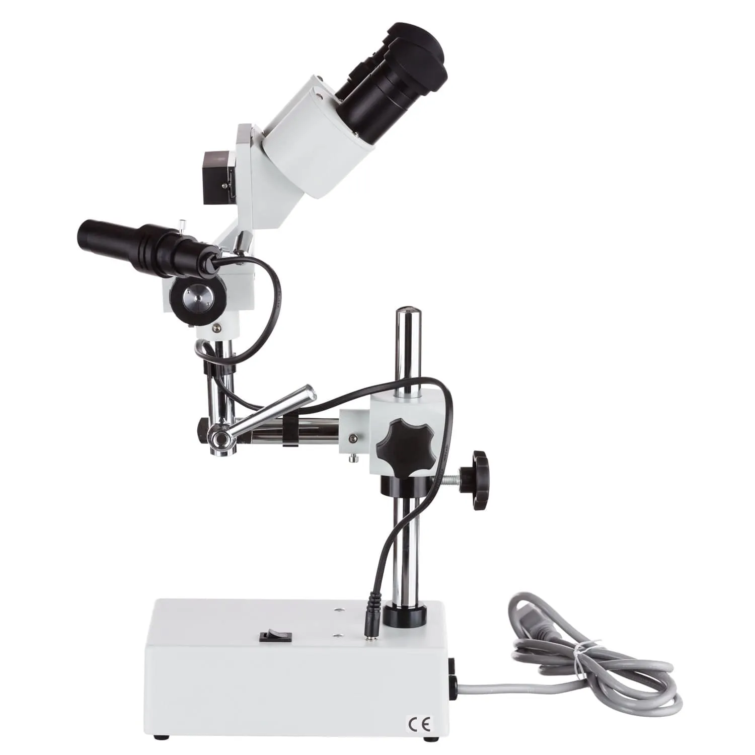 AmScope SE410 Seroes Widefield Binocular Stereo Microscope 10X & 20X Magnification on Boom Arm Stand and LED Incident Light