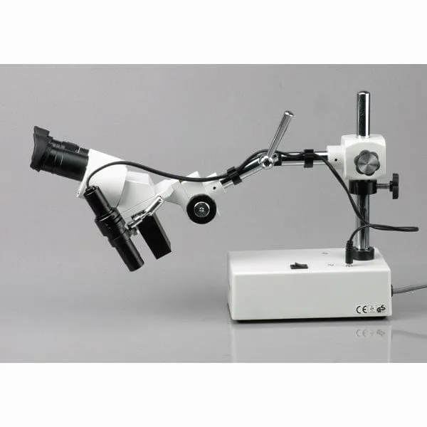 AmScope SE420 Series Compact Fixed-Lens Binocular Stereo Microscope 20X-40X Magnification on Boom-Arm Stand with Side Light and Digital Camera