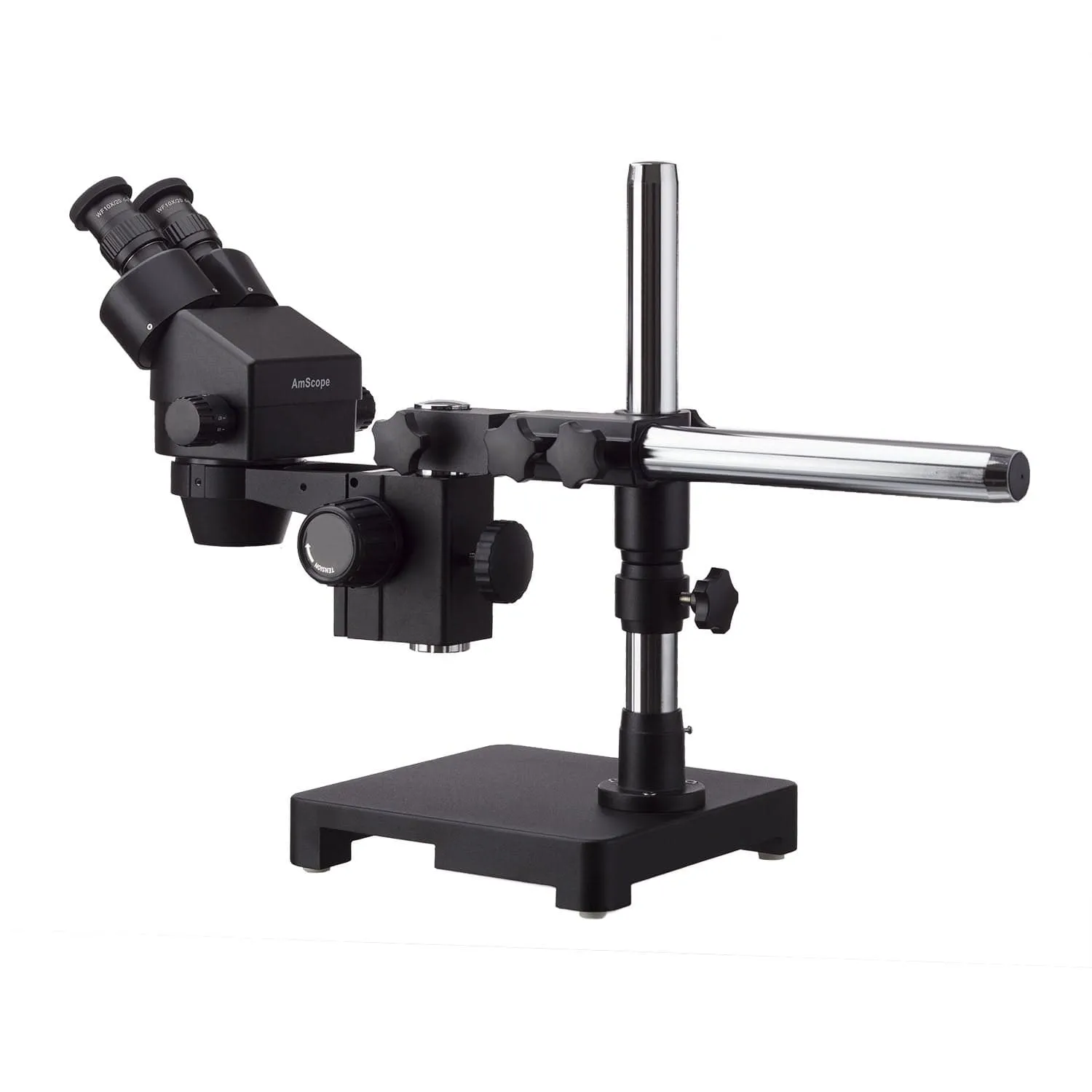 AmScope SM-3 Black Series Binocular Stereo Zoom Microscope 7X-45X Magnification on Single Arm Boom Stand