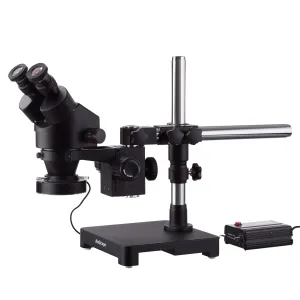 AmScope SM-3 Series Black Zoom Binocular Stereo Microscope 3.5X-45X Magnification on Single Arm Boom Stand with 80-LED Ring-light