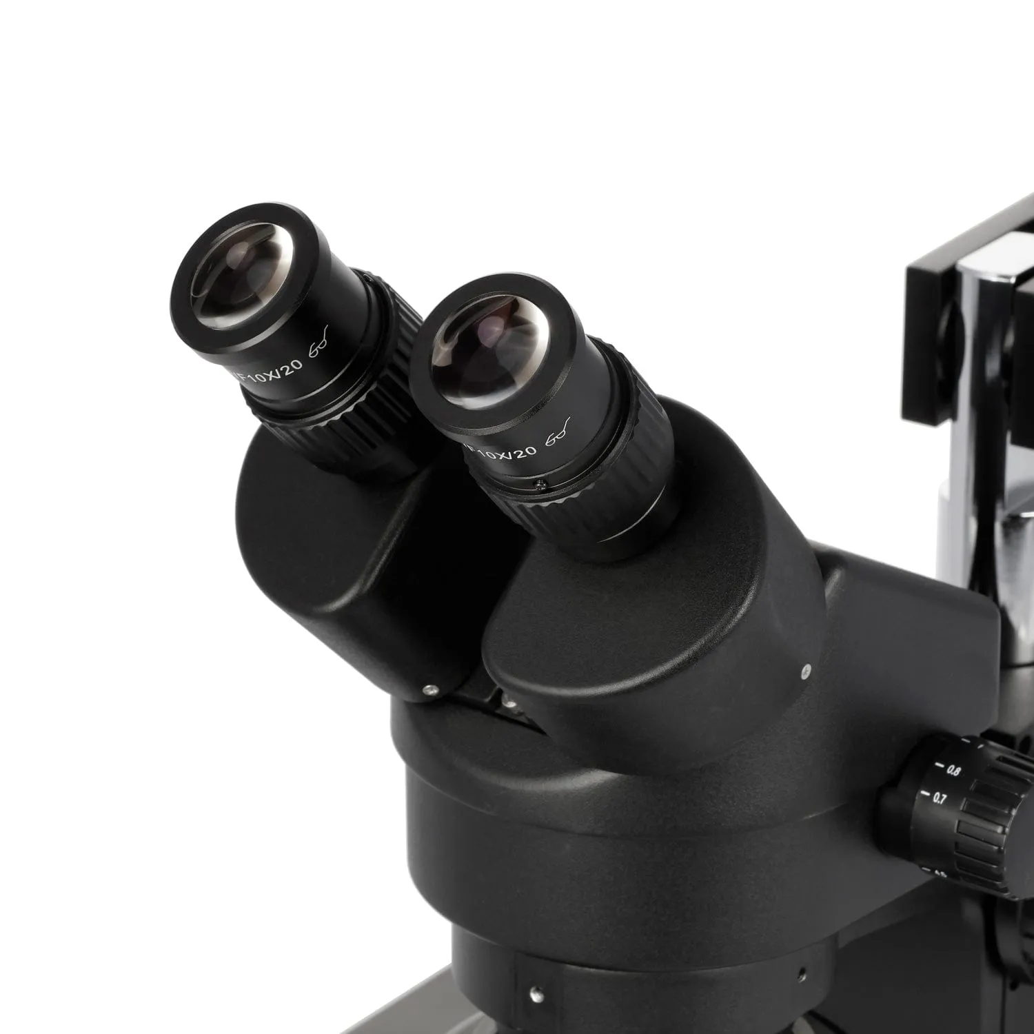 AmScope SM-4 Series Zoom Binocular Stereo Microscope 3.5X-90X Magnification on Black Double Arm Boom Stand