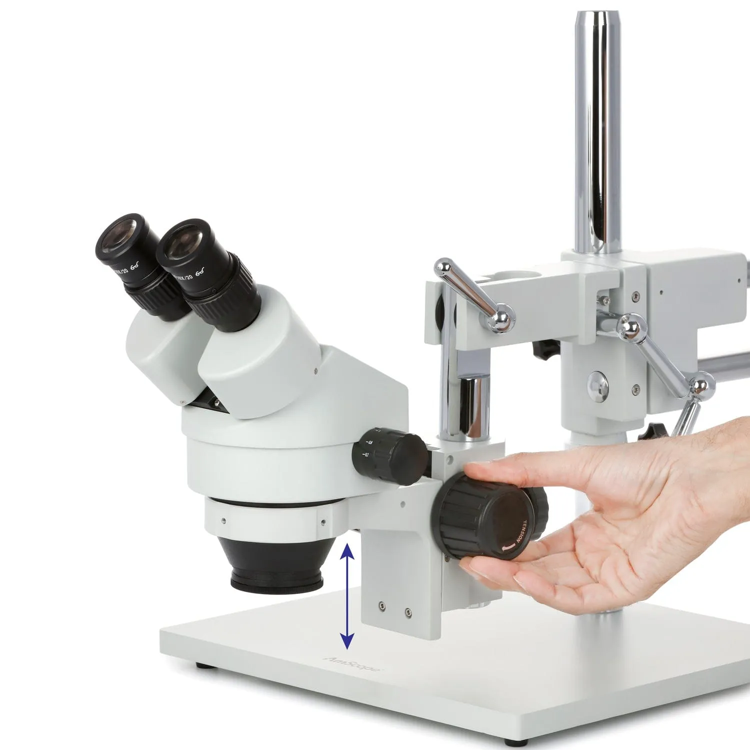 AmScope SM-4 Series Zoom Binocular Stereo Microscope 7X-45X Magnification with 30W LED Fiber Optic Ring Light on Double Arm Boom Stand