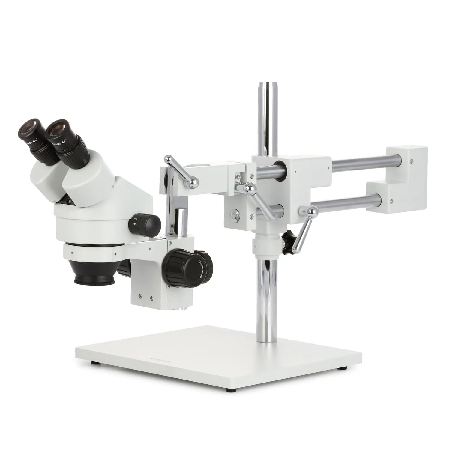 AmScope SM-4B Series Binocular Zoom Stereo Microscope 3.5X-90X Magnification on Double Arm Boom Stand