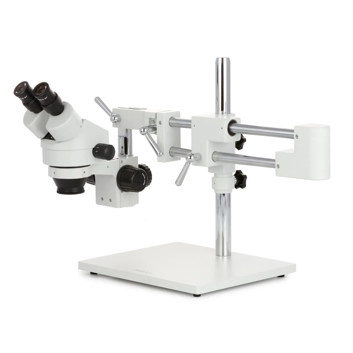 AmScope SM-4B Series Binocular Zoom Stereo Microscope 3.5X-90X Magnification on Double Arm Boom Stand