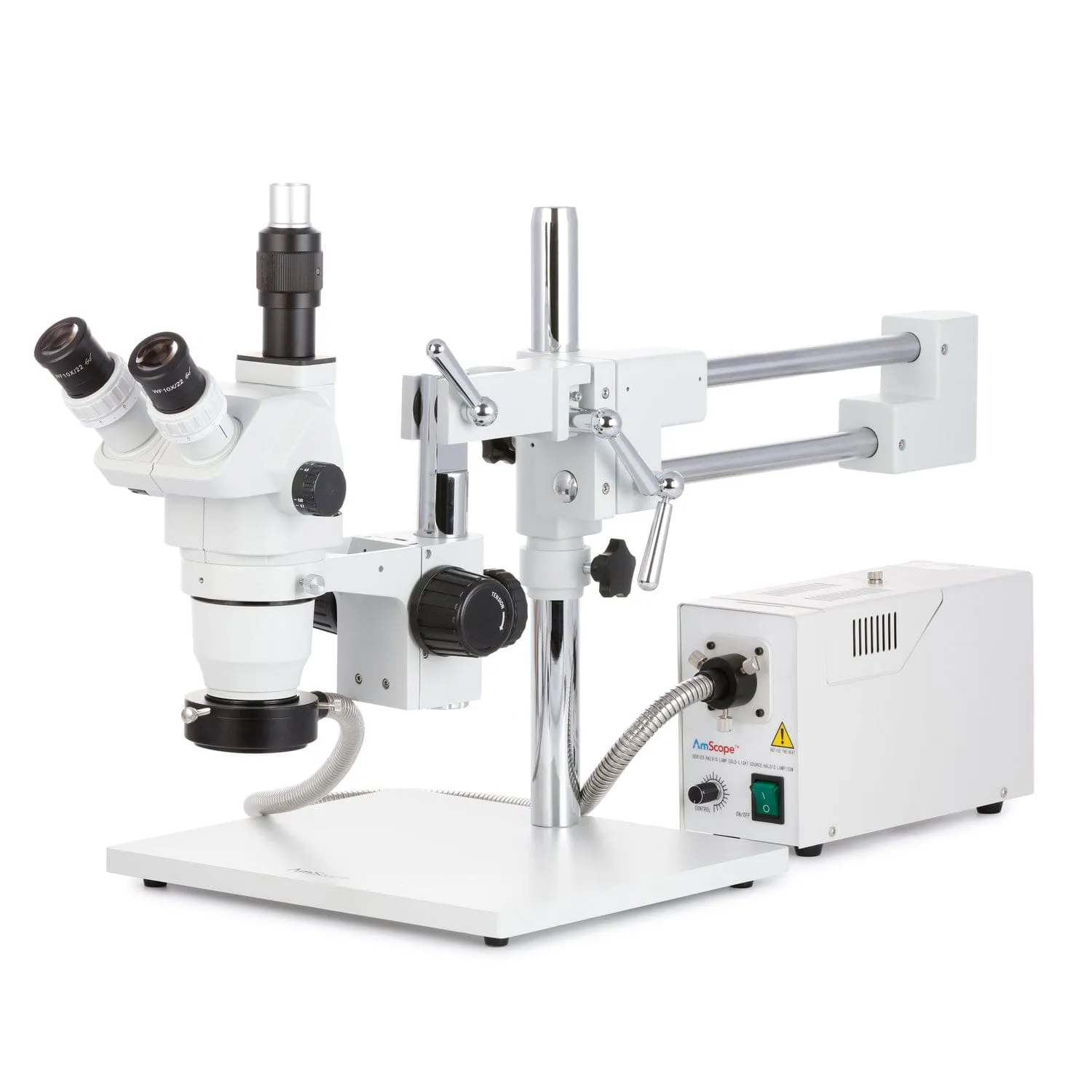 AmScope ZM-4 Series Ultimate Zoom Trinocular Stereo Microscope 2X-45X Magnification on 3D Boom Stand with 3MP USB 3.0 C-mount Camera