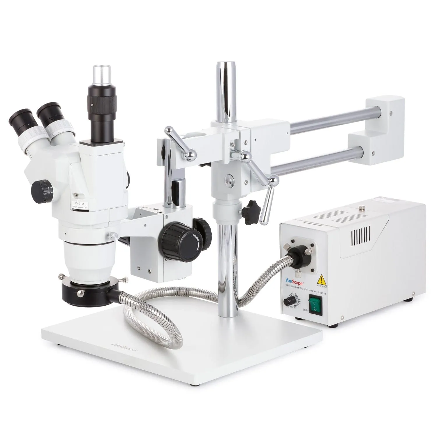 AmScope ZM-4 Series Ultimate Zoom Trinocular Stereo Microscope 2X-45X Magnification on 3D Boom Stand with 3MP USB 3.0 C-mount Camera