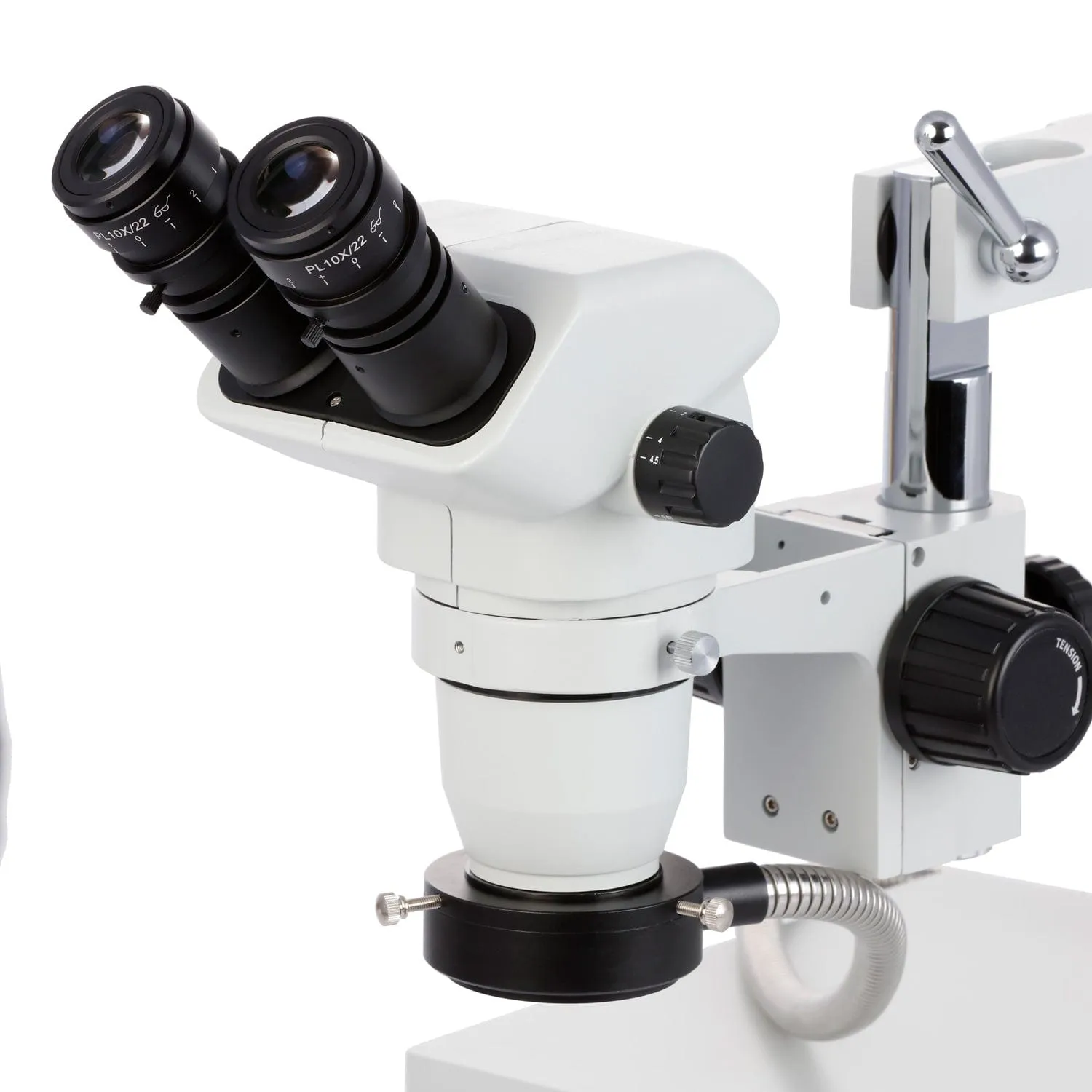 AmScope ZM-4 Series Zoom Binocular Stereo Microscope 6.7X-112.5X Magnification on Double Arm Boom Stand