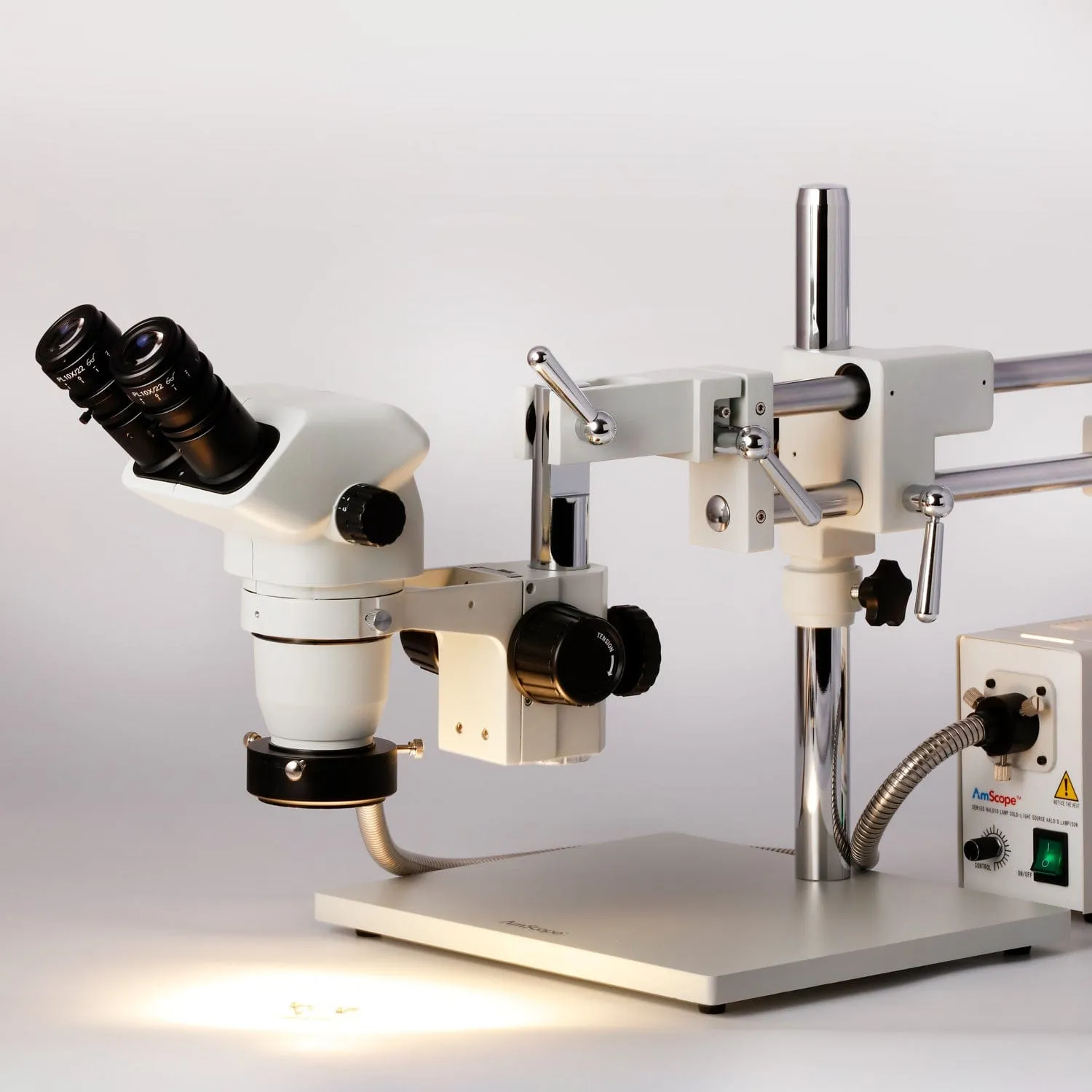 AmScope ZM-4 Series Zoom Binocular Stereo Microscope 6.7X-112.5X Magnification on Double Arm Boom Stand