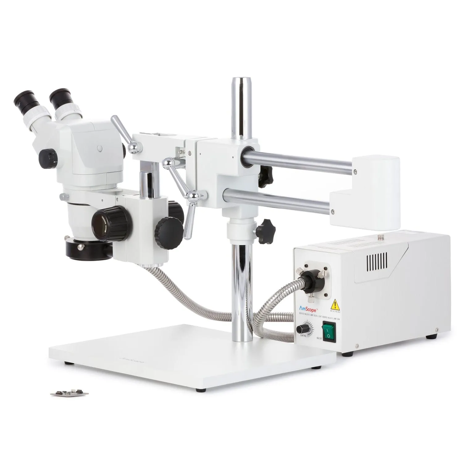 AmScope ZM-4 Series Zoom Binocular Stereo Microscope 6.7X-112.5X Magnification on Double Arm Boom Stand