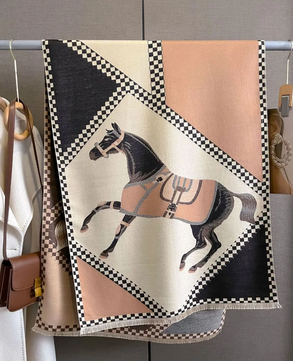 AWST Int'l Horses in Blankets Acrylic Cashmere Scarf