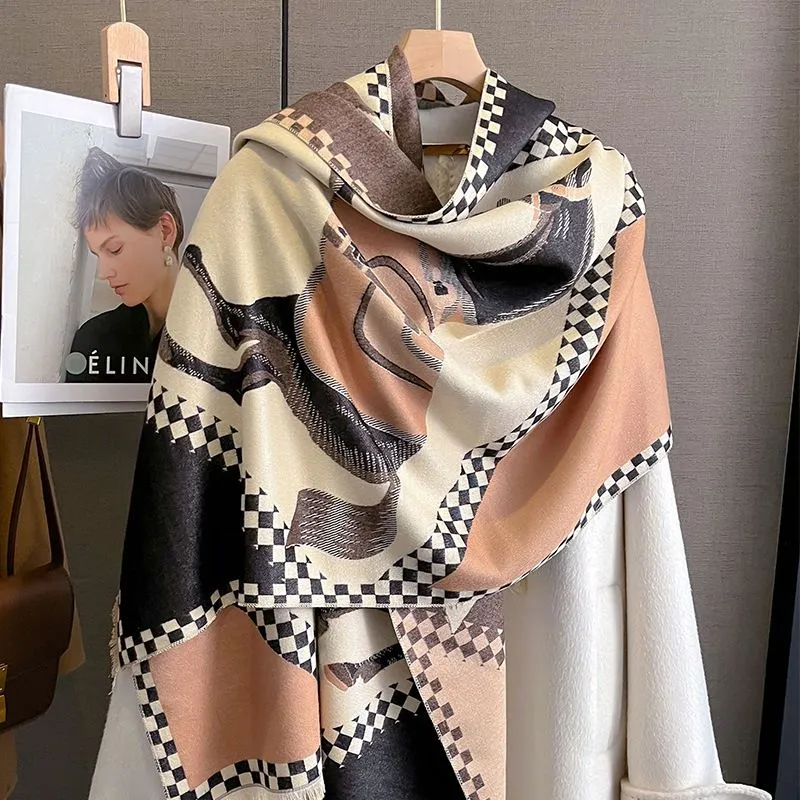 AWST Int'l Horses in Blankets Acrylic Cashmere Scarf