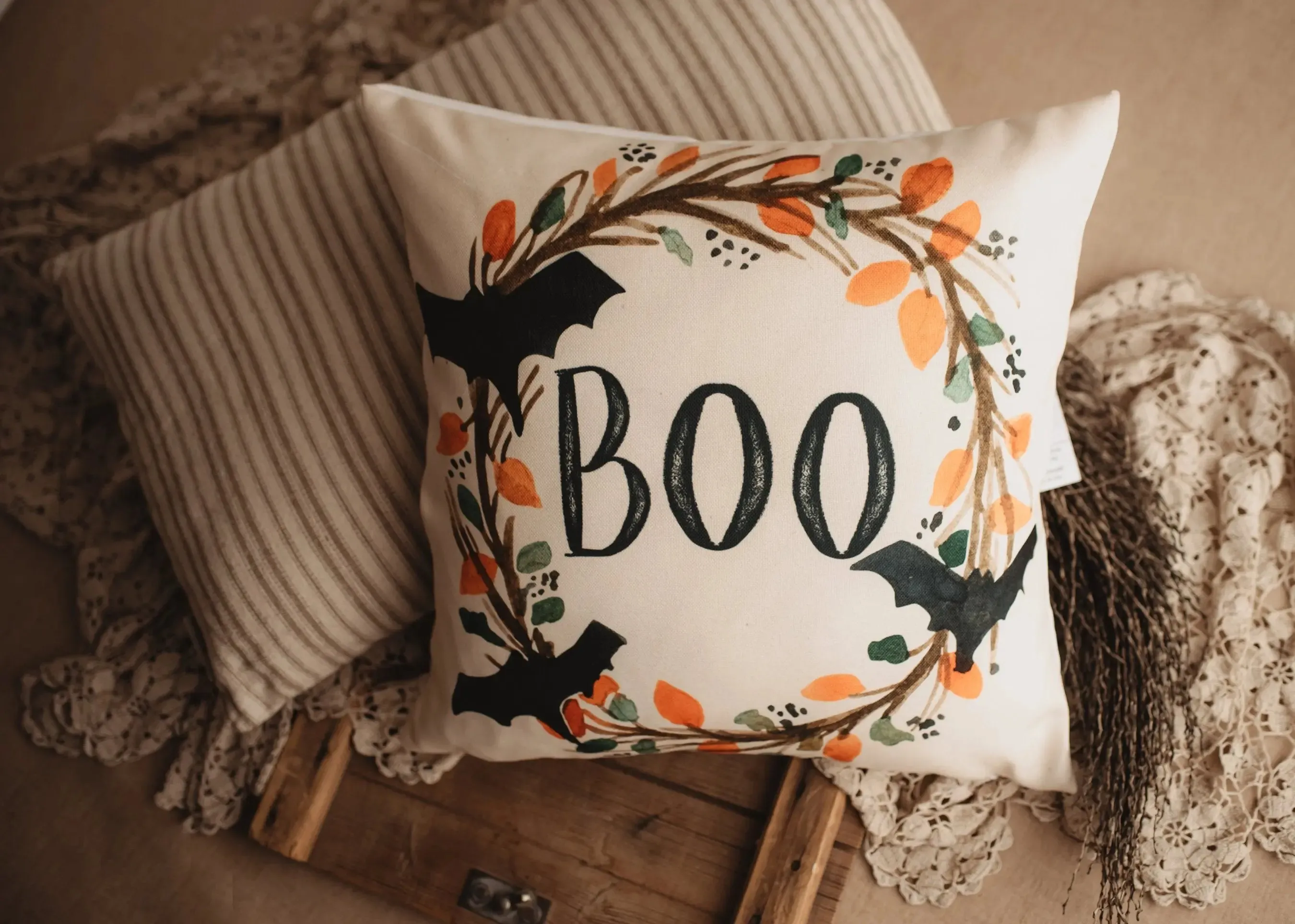 Boo Halloween Wreath Pillow Cover |  Fall decor | Farmhouse Pillows | Country Decor | Fall Throw Pillows | Cute Throw Pillows | Gift for her