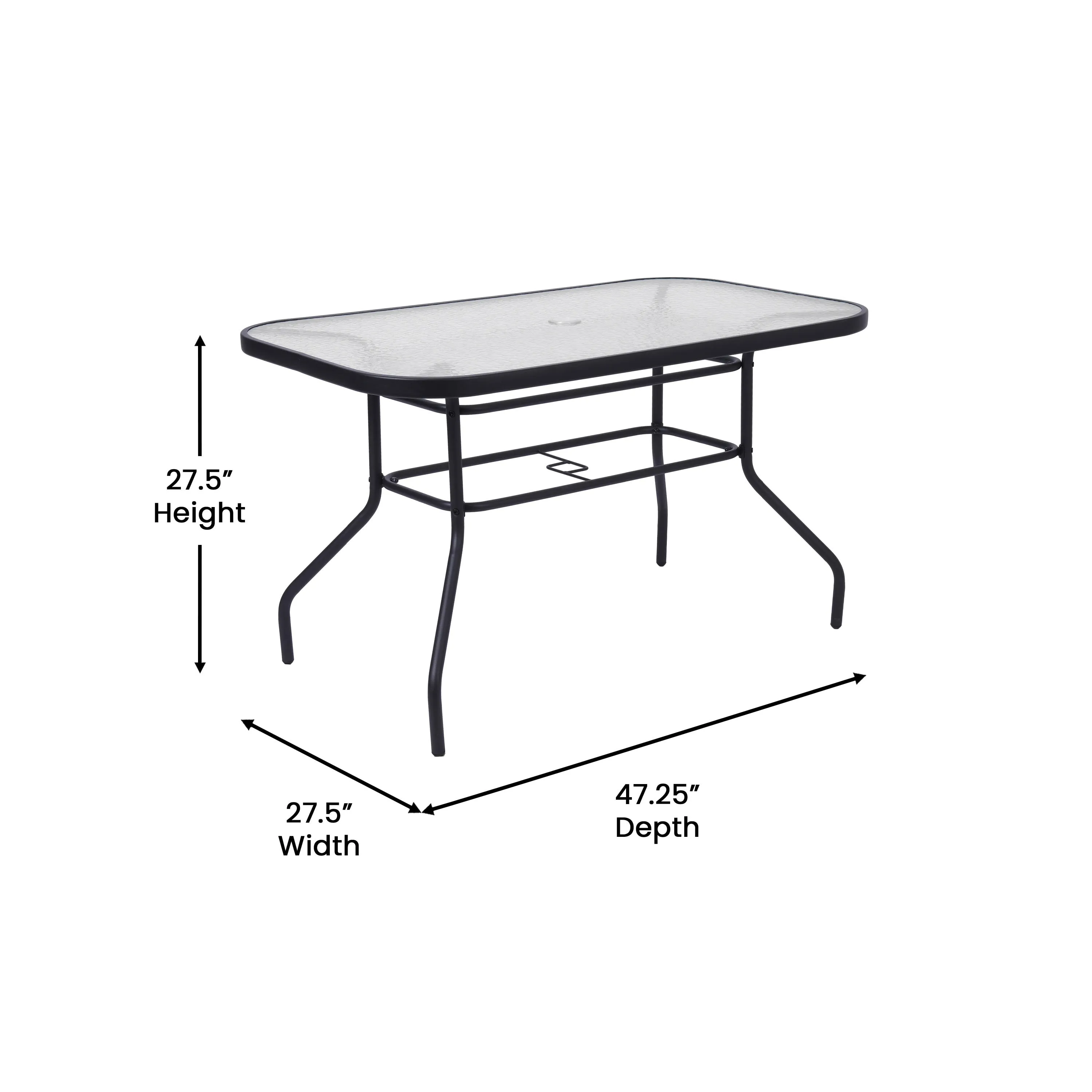 Brazos 5 Piece Commercial Grade Patio Dining Set with Tempered Glass Patio Table and 4 Chairs with Flex Comfort Material Seats and Backs