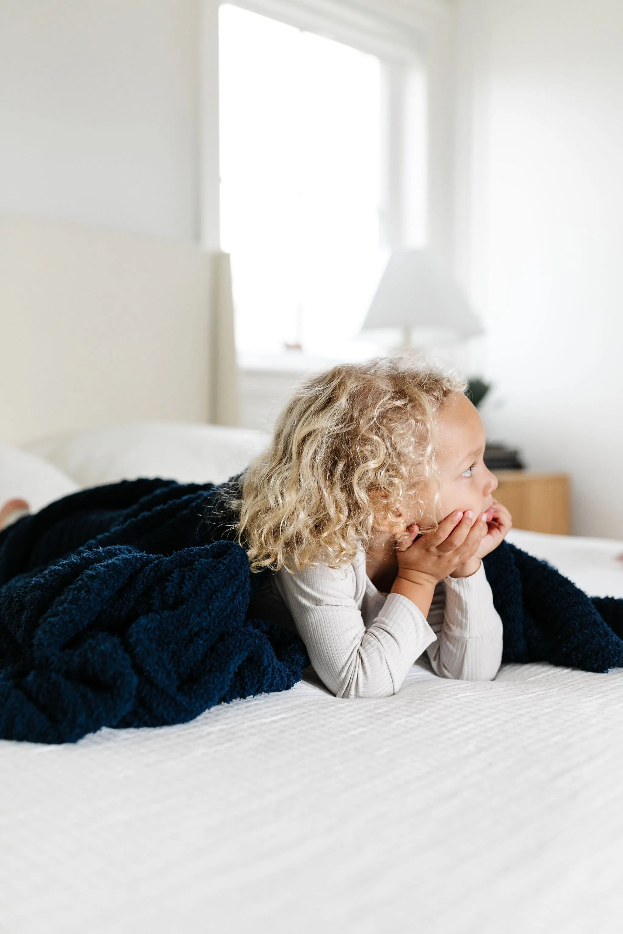 Chenille Blanket - Navy - Small & Large