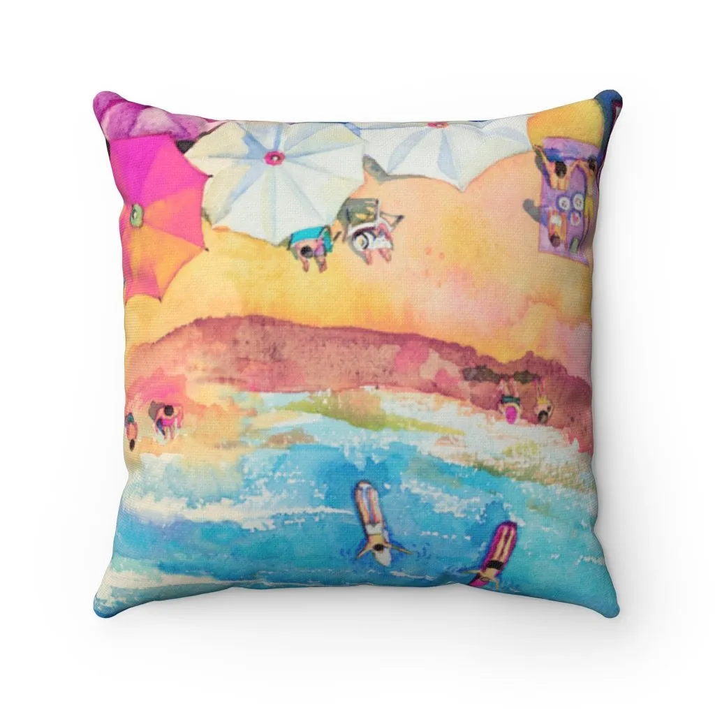 Colorful Day at the Beach Square Pillow