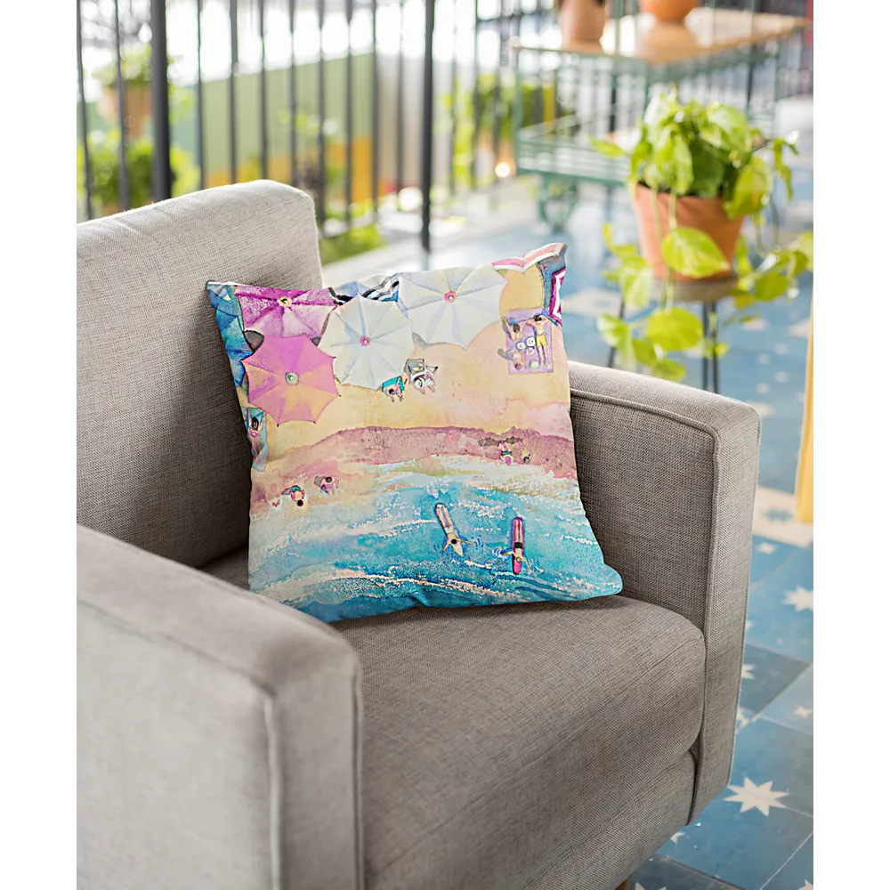 Colorful Day at the Beach Square Pillow