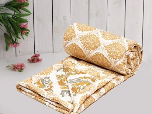 COZY FURNISH Super Soft Brushed Microfiber Cotton Single Bed Dohar 140 GSM 3 Layered Quilted Dohar Soft Lightweight Reversible Printed AC Blanket Single Bed for All Season