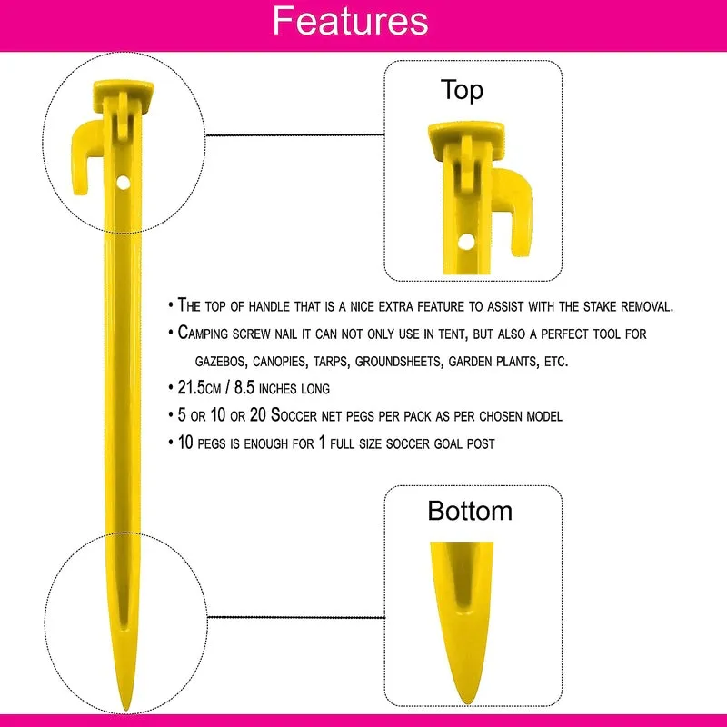 Fitfix Tent Stakes (Yellow, Pack of 10) | Ground Pegs Heavy Duty and Larger Durable Spike Hook