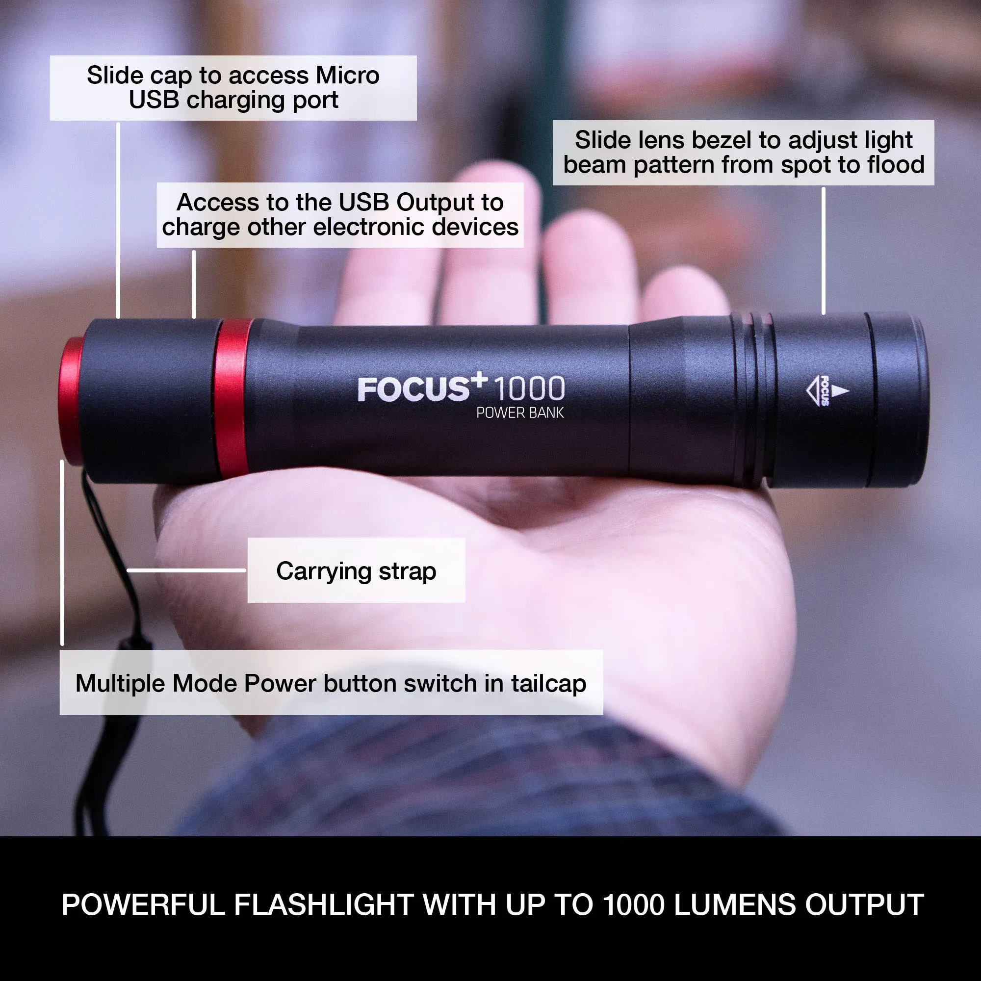 FOCUS  1000 with Power Bank Handheld Flashlight