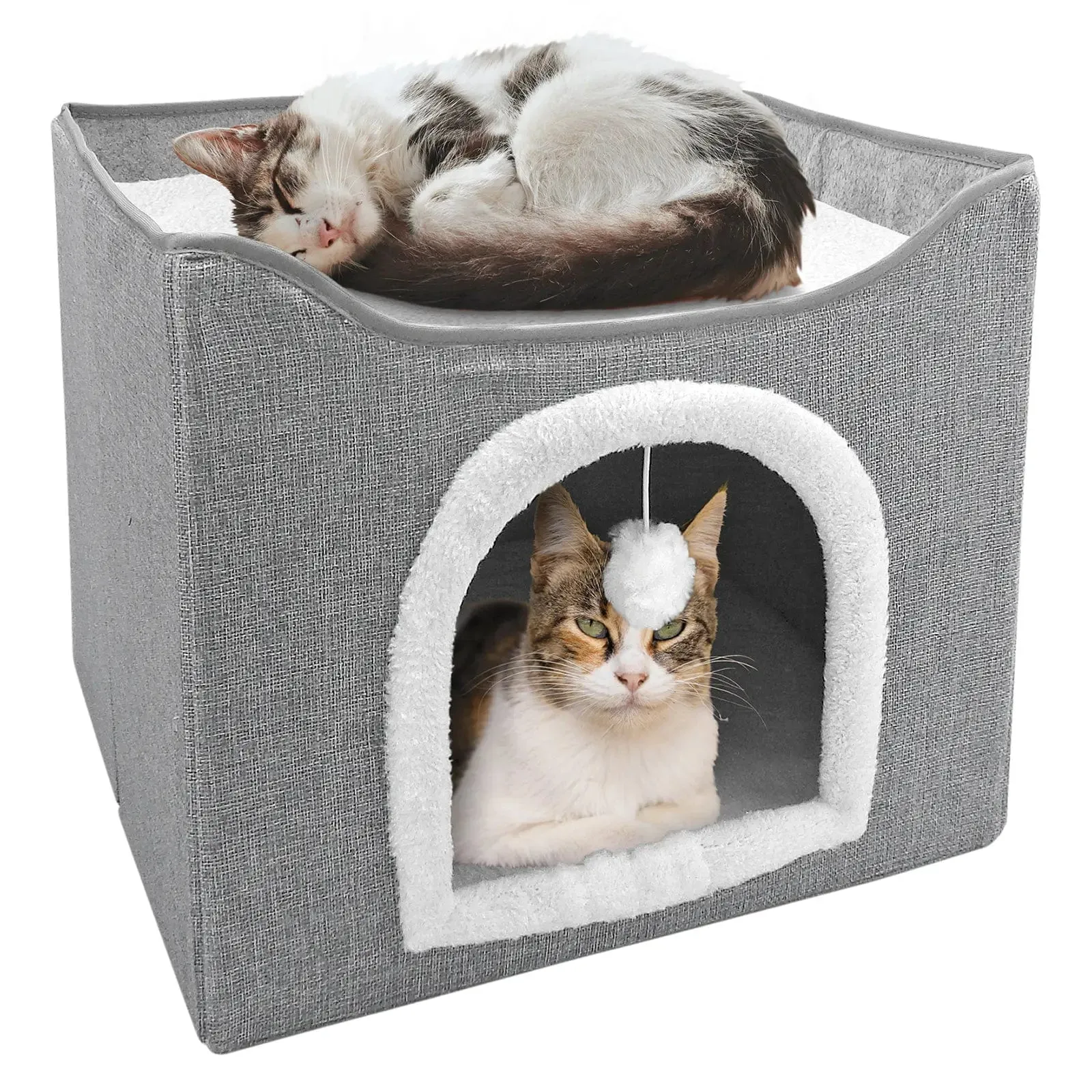 Folding Cat House With Scratching Board Fleece Pads Grey 40cm