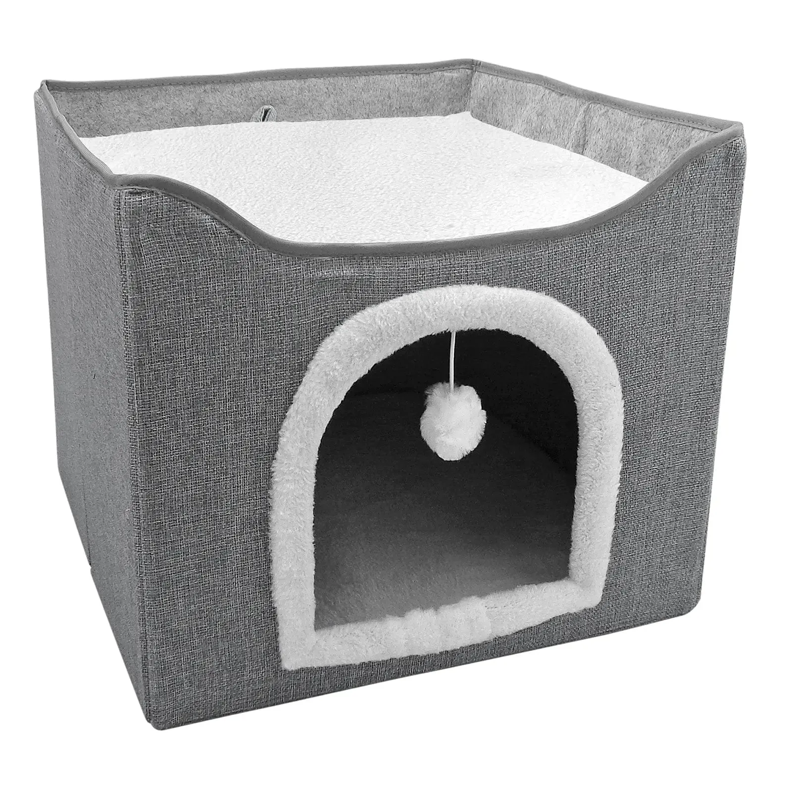 Folding Cat House With Scratching Board Fleece Pads Grey 40cm