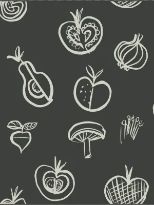 Fruit Motif Wallpaper - Black - NEW