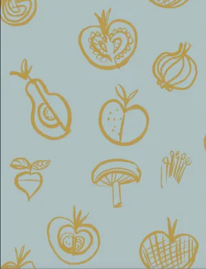 Fruit Motif Wallpaper - Powder blue - NEW