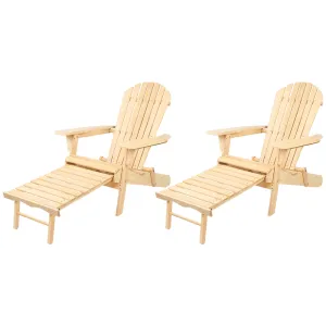 Gardeon 2PC Adirondack Outdoor Chairs Wooden Sun Lounge Patio Furniture Garden Natural