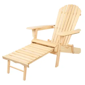 Gardeon Adirondack Outdoor Chairs Wooden Sun Lounge Patio Furniture Garden Natural