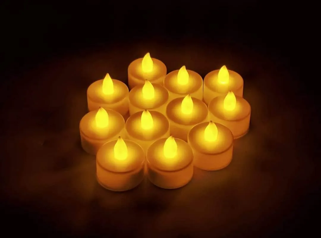 Genteel Plastic Decor Tealight Mini Led Candles, Led Tealight Candle, Ultra Bright Amber Yellow Light Flameless & Smokeless Candles for Diwali Christmas Festivals (24 Pcs Set)