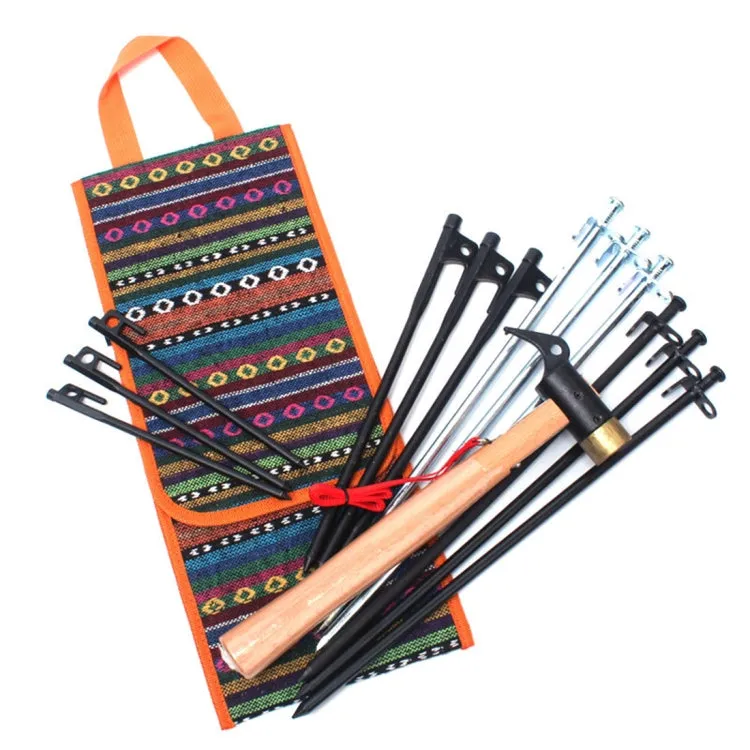 Hiking Camping Ethnic Style Tent Hammers Bag Portable Tent Nail Pegs Storage Case Pouch