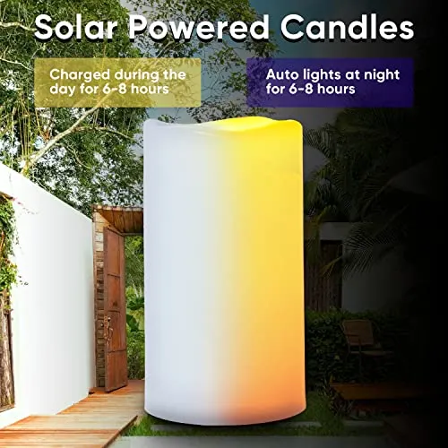 Homemory Large Solar Candles Outdoor Waterproof, 4"x10", Dusk to Dawn, Solar Powered Flameless Candles for Outdoor, Lanterns, Set of 2