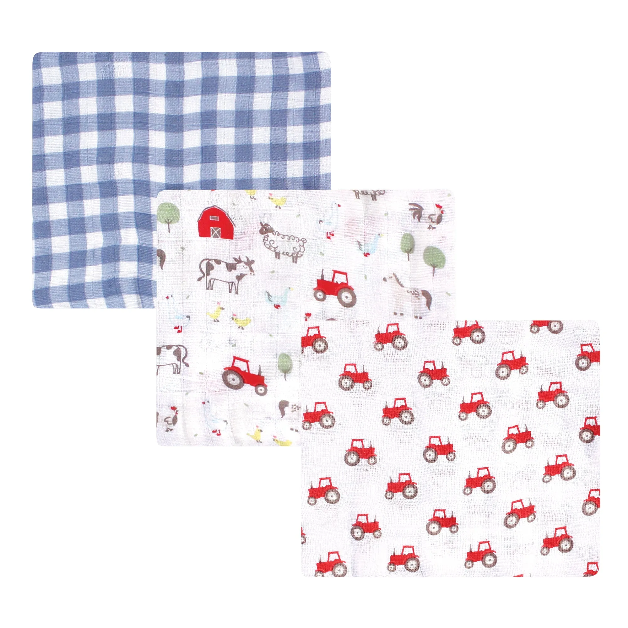 Hudson Baby Cotton Muslin Swaddle Blankets, Boy Farm Animals