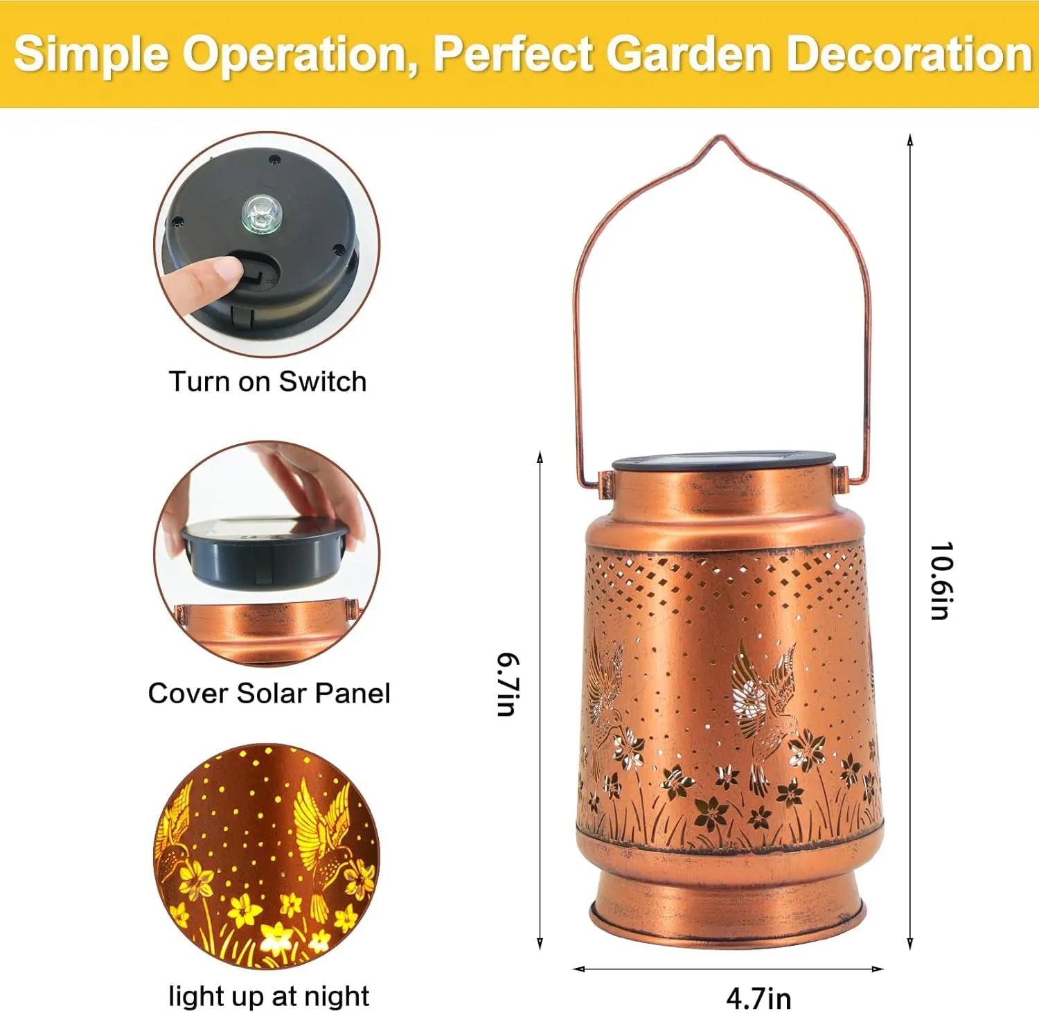 Hummingbird Solar Lantern Lights Outdoor Hanging, Metal Decor Lanterns-Waterproof LED Decorative Light for Garden Patio Yard Lawn Backyard Front Porch as Gifts for Mom Grandma Women