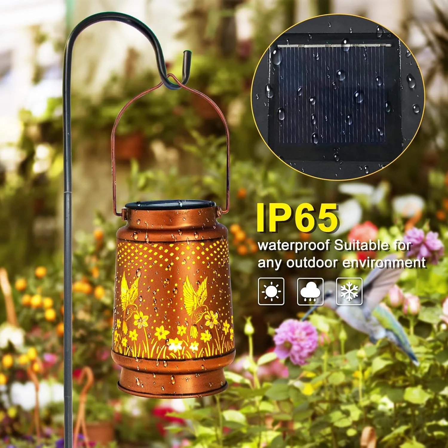 Hummingbird Solar Lantern Lights Outdoor Hanging, Metal Decor Lanterns-Waterproof LED Decorative Light for Garden Patio Yard Lawn Backyard Front Porch as Gifts for Mom Grandma Women