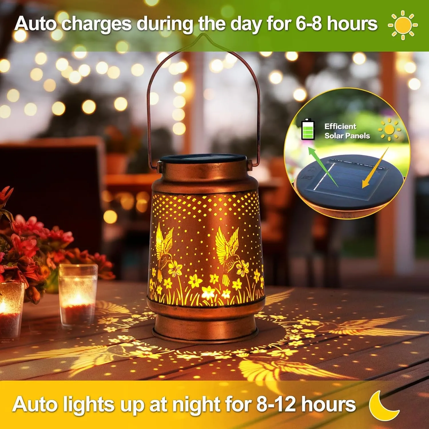 Hummingbird Solar Lantern Lights Outdoor Hanging, Metal Decor Lanterns-Waterproof LED Decorative Light for Garden Patio Yard Lawn Backyard Front Porch as Gifts for Mom Grandma Women