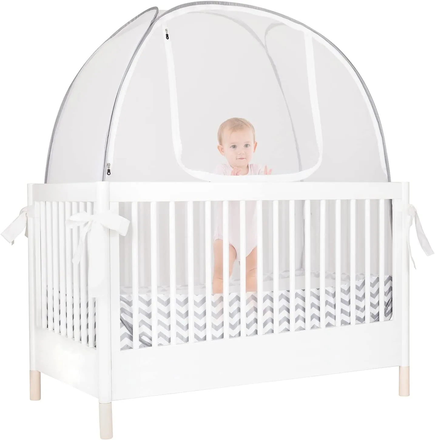 ITEM# 0065   Pro Baby Safety Pop Up Crib Tent, Fine Mesh Crib Netting Cover to Keep Baby from Climbing Out, Falls and Mosquito Bites, Safety Net, Canopy Netting Cover - Sturdy & Stylish Infant Crib Topper (Watch Video)