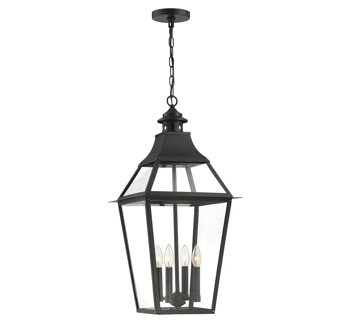 Jackson 4-Light Outdoor Pendant in Black with Gold Highlighted