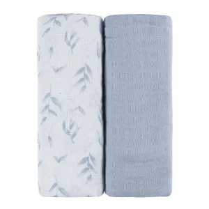 Just Born by Gerber Baby Boy 2-Pack Muslin Swaddle Blanket - BLUE LEAF