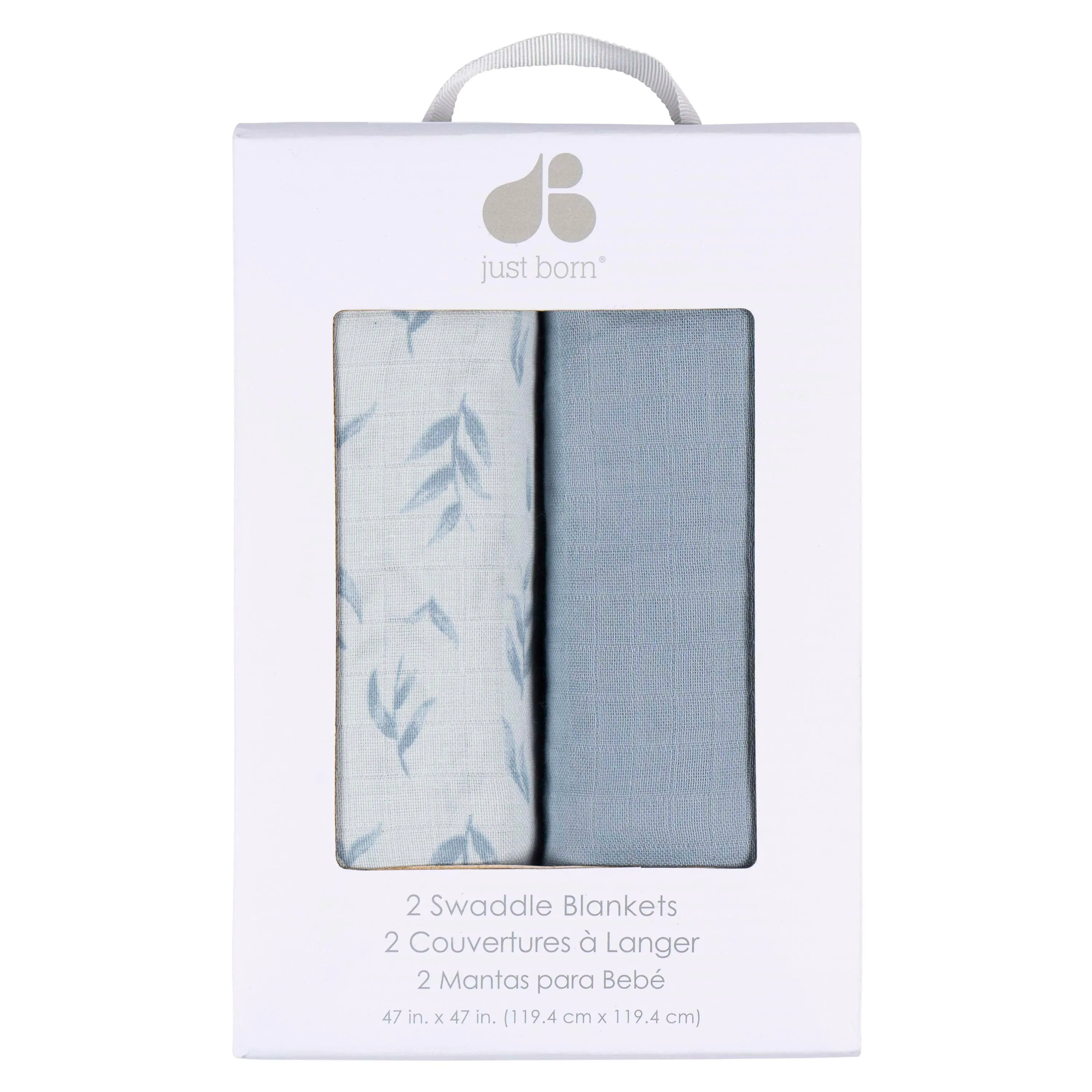 Just Born by Gerber Baby Boy 2-Pack Muslin Swaddle Blanket - BLUE LEAF