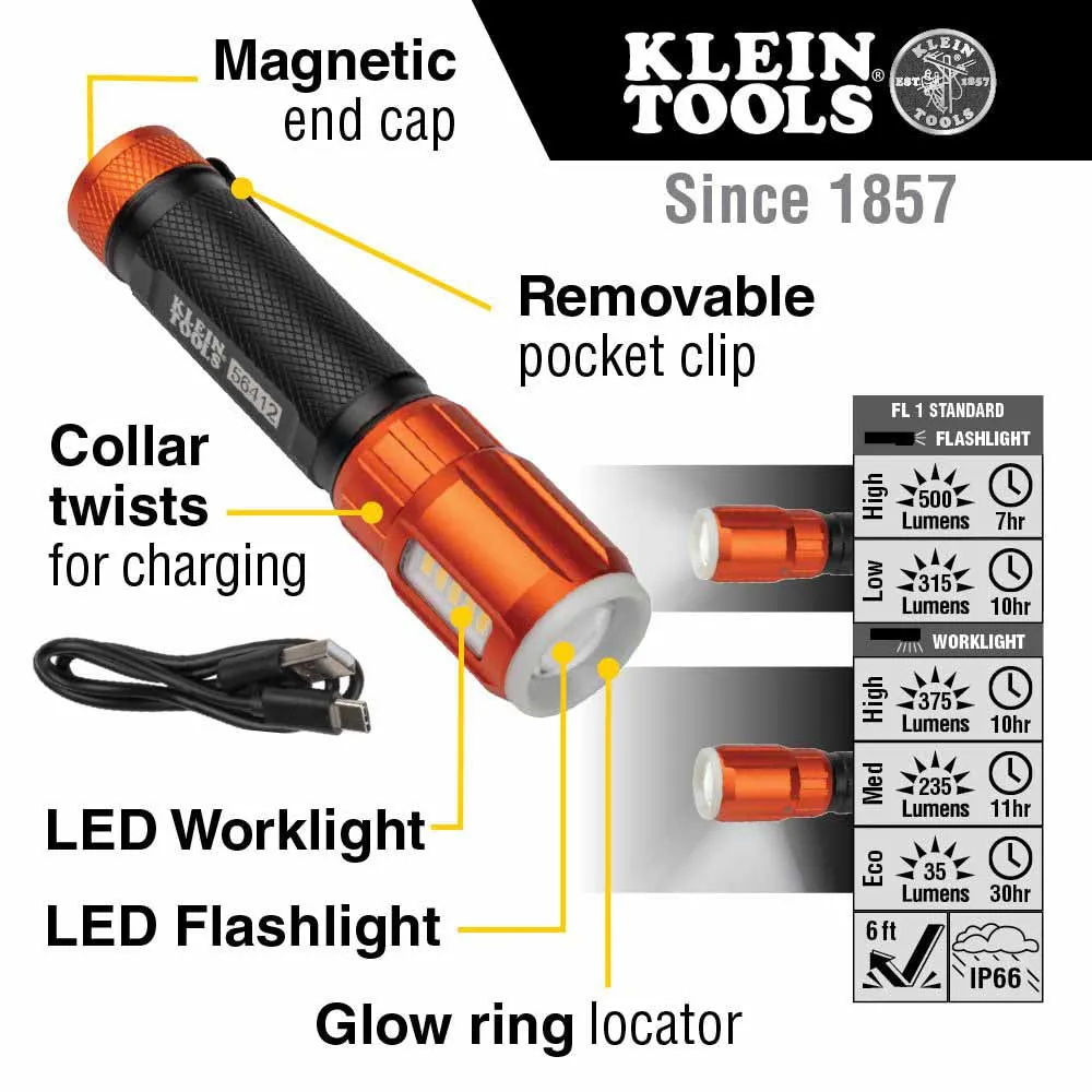 Klein 56412 Rechargeable Flashlight with Worklight