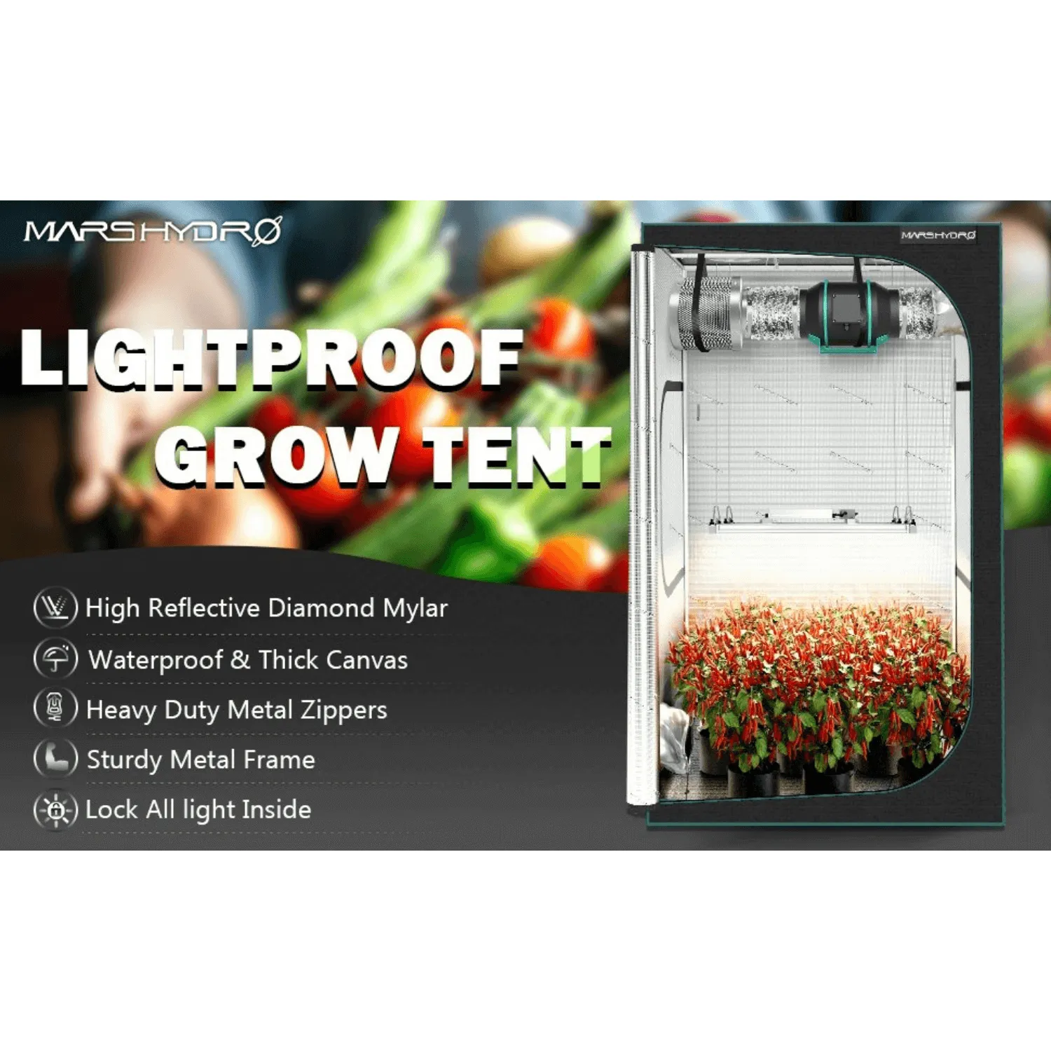 Mars Hydro 4' x 4' x 6' 8" (120cm x 120cm x 200cm) Indoor Grow Tent