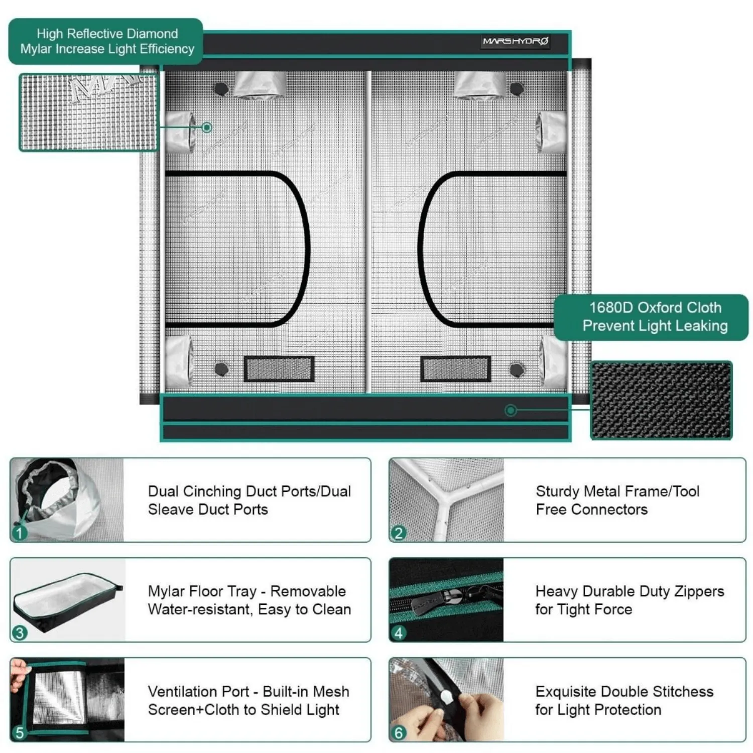 Mars Hydro 4' x 8' x 6' 8" (120cm x 240cm x 200cm) Indoor Grow Tent